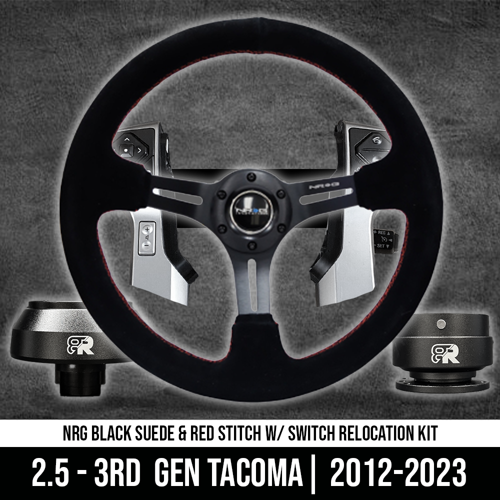 Steering Wheel Adapter & Switch Group Relocation Kit w/ NRG reinforced black suede wheel |  2012+ Tacoma