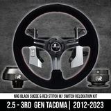 Steering Wheel Adapter & Switch Group Relocation Kit w/ NRG reinforced black suede wheel |  2012+ Tacoma