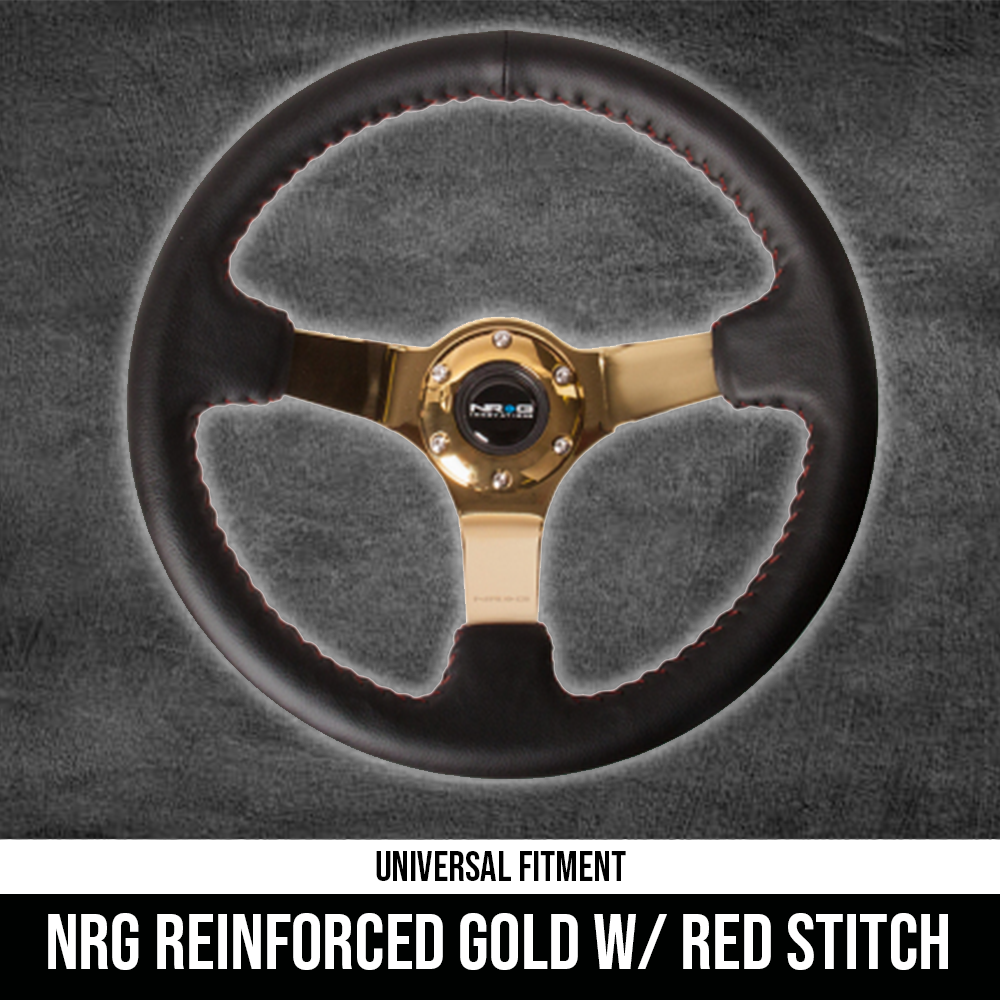 NRG Reinforced Steering Wheel Black/Red Gold Spokes