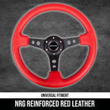 NRG Reinforced Steering Wheel Red Leather/Blk Stitch w/Blk Spokes