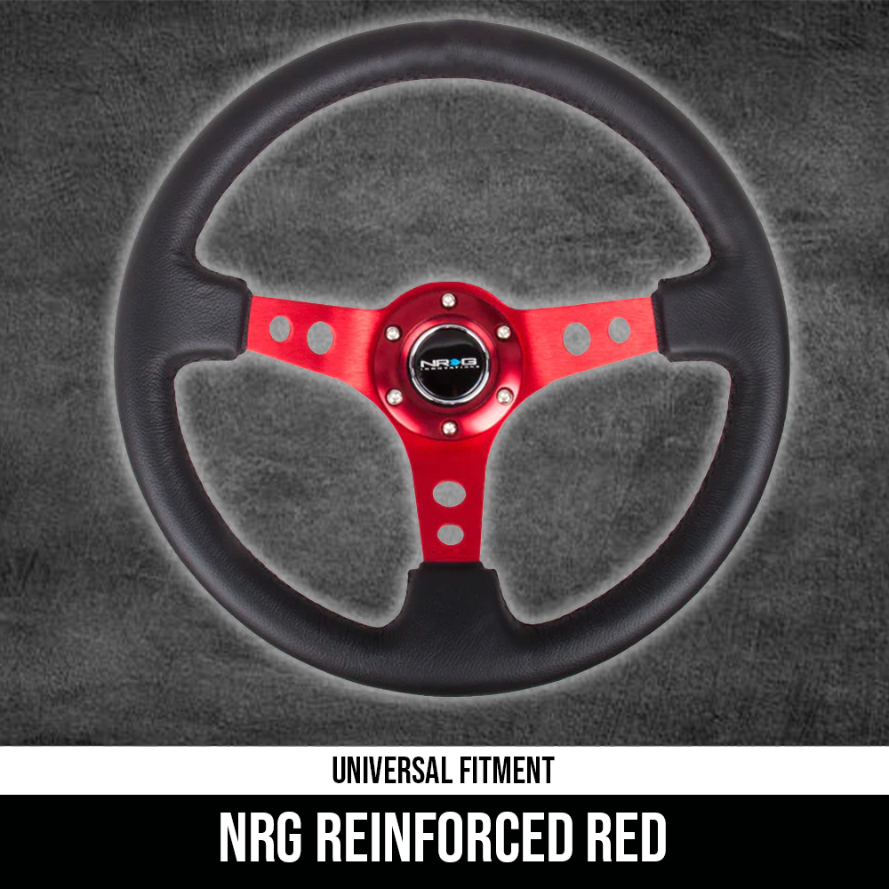 NRG Reinforced Steering Wheel Blk Leather w/Red Circle Cutout