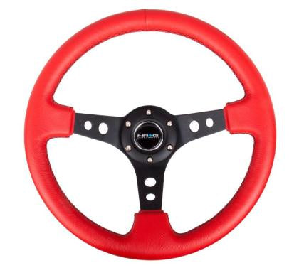 NRG Reinforced Steering Wheel Red Leather/Blk Stitch w/Blk Spokes