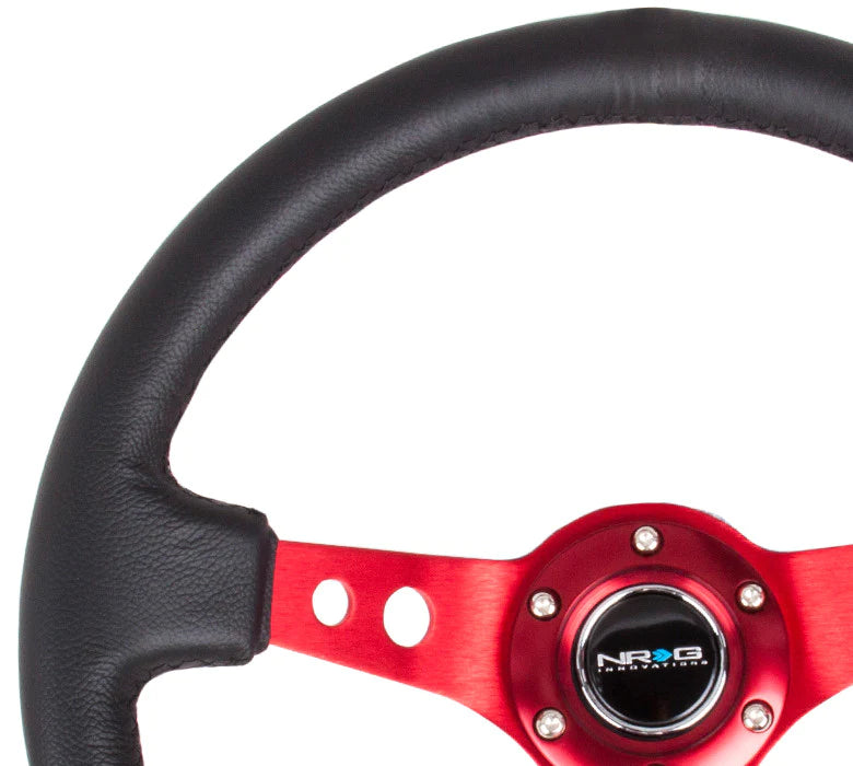 NRG Reinforced Steering Wheel Blk Leather w/Red Circle Cutout