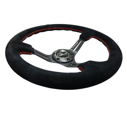 NRG Reinforced Steering Wheel Blk Suede w/Red Stitching